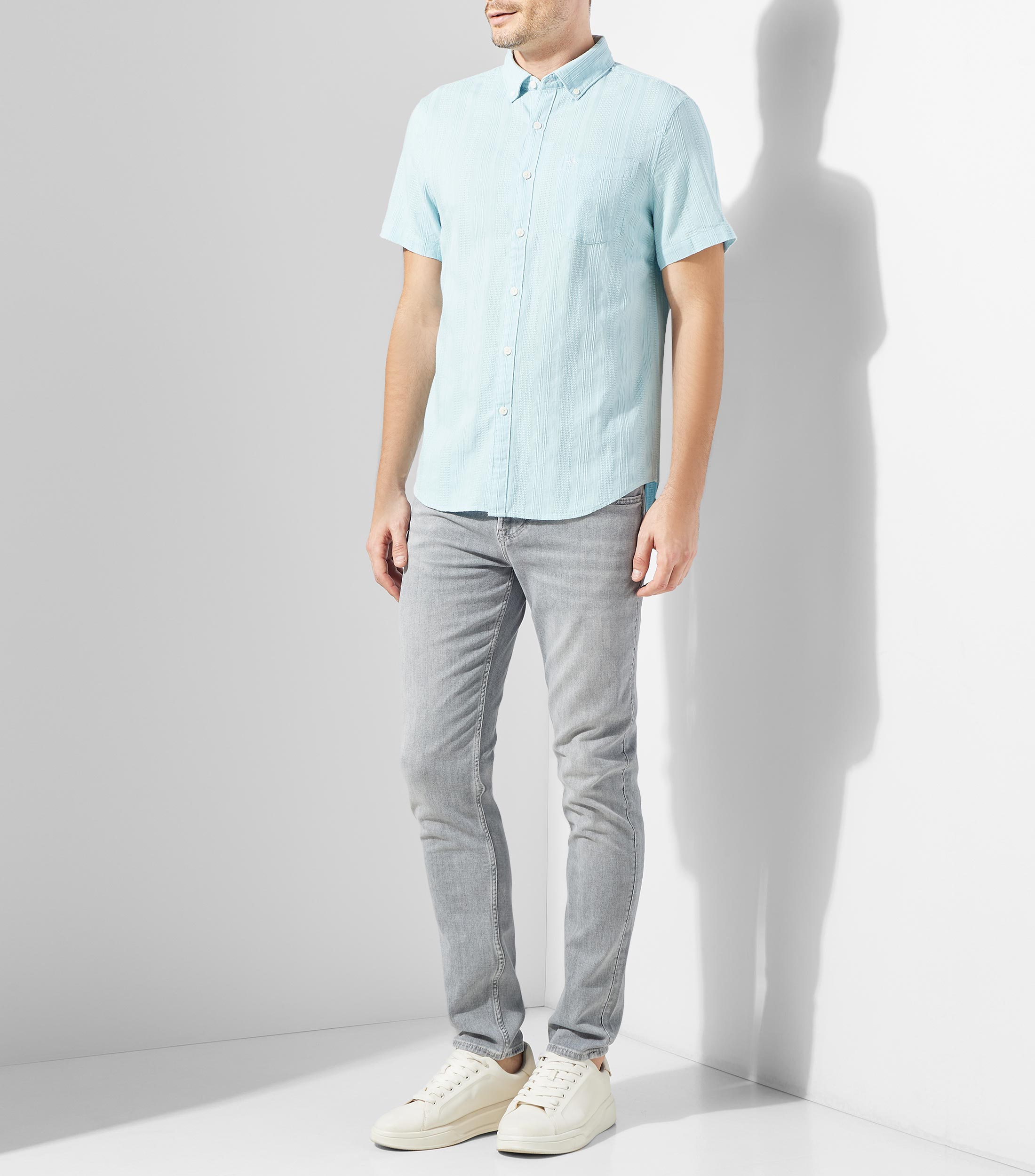 Camisa de rayas manga corta Hombre